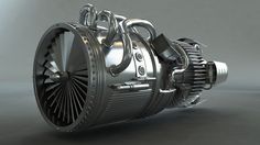 an industrial jet engine on a gray background