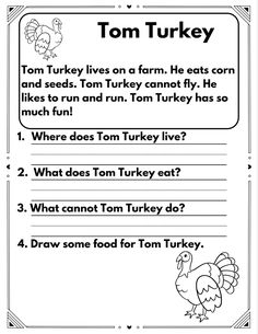 a turkey worksheet for kids to learn how to read the words and numbers