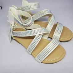 Bedazzled White Sandals Perfect For That Special Event. Gold Mary Janes, Chunky Leather Sandals, Black And White Camo, Kids Clogs, Toddler Sandals Girl, Printed Flip Flops, Velvet Sandals, Rainbow Sandals, Toddler Sandals