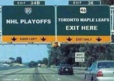 there are two signs on the side of the road that say to play offs and exit only