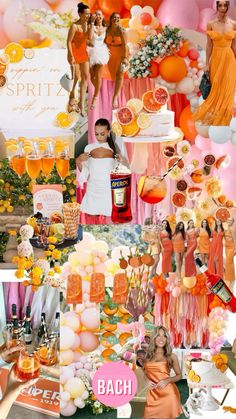 a collage of oranges, pinks and white is featured in this image