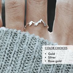 Handmade Mountain Range Ring in silver, rose, gold color. Carry this simple, beautiful mountain range ring as a reminder of your love of adventure with you all the time. This handmade ring will also make a great gift for someone who love hiking and outdoor adventure. PRODUCT INFO ✔ Handmade to order. ✔ Solid sterling silver. ✔ Mountain length is 20mm and 1.3mm thick. ✔ We use US ring size (please refer to the last picture for the instruction to find your size at home without sizing tool). PRODUC Mountain Nails Simple, Hiking Jewelry, Silver Mountain Ring, Gold Mountain, Mountain Ring, Silver Mountain, Mountain Jewelry, Jewelry Nature, Nature Ring