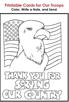 a coloring page with an eagle and the words thank you for serving our country