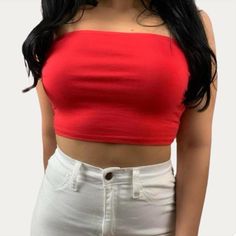 Double Zero Red Strappy Tie Back Tube Top Size Large But Can Fit Any Size Lightweight Cotton/Spandex Material. Stretchy And Adjustable. Smocked Tube Top, Black Crop Tee, Bell Sleeve Crop Top, Double Zero, Strap Crop Top, Crop Top Casual, Ribbed Crop Top, Cute Crop Tops, Crop Top Shirts