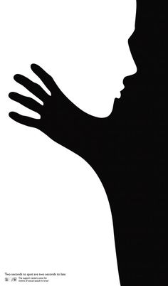 the silhouette of a woman's head with her hands extended out to catch something