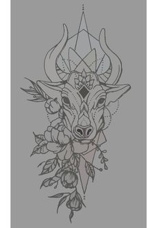 a drawing of a bull with flowers on it's head and an arrow in the middle