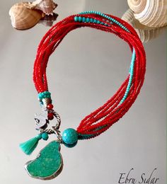 Turquoise Necklace Cyristal Necklace Tassel Necklace Red&Turquoise Necklace  Each Necklace is entirely handmade and assembled by me Turquoise Multi-strand Necklace For Festivals, Handmade Bohemian Multi-strand Turquoise Necklace, Red Multi-strand Necklaces With Natural Stones, Unique Red Multi-strand Beaded Necklaces, Unique Red Multi-strand Beaded Necklace, Handmade Double Strand Turquoise Jewelry, Handmade Turquoise Double Strand Jewelry, Turquoise Multi-strand Festival Jewelry, Turquoise Multi-strand Jewelry For Festivals