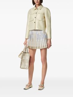 Versace Barocco checkerboard-print Silk Miniskirt - Farfetch Beige Light, Gray Silk, White Beige, Silk Printing, Versace, Light Grey, 50 %, Mini Skirts, High Waisted