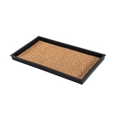 a black tray with a brown mat on it