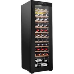 a wine cooler with many bottles in it