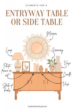 an entryway table or side table with the text, elements for a entryway table or side table