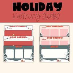 a set of three christmas themed planner stickers with the words good morning, good night and