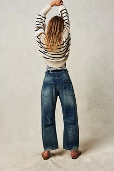 We The Free Moxie Pull-On Barrel Jeans | Free People Barrel Jeans, Jeans Free People, Toddler Boots, Long Sleeve Kids, Boys Bottoms, Blue Fits, Paint Splatter, Mens Fragrance, Dress With Boots