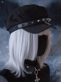 Unleash your inner rebel with our punk cross and studs black gothic hat. This edgy accessory features bold studded detailing and a striking cross, perfect for adding a touch of attitude to any outfit.   Please note that this product includes only the hat. Rock Hats Style, Black Jewelry Aesthetic, Hair Hat Style, Goth Hat, Punk Hat, Shiba Inu Mix, Gothic Hair Accessories, Alt Accessories, Kawasaki Ninja H2r