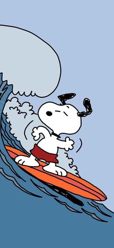 a cartoon dog riding a wave on top of a surfboard