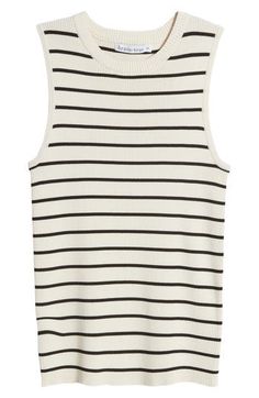 Ultrafine ribbing lends soft texture to an essential tank fashioned in a crewneck silhouette with neat stripes. 22" length (size Medium) Crewneck 65% viscose, 35% nylon Hand wash, dry flat Imported Sleeveless Striped Tops For Layering, Striped Sleeveless Top For Layering, Striped Ribbed Tank Top, Striped Ribbed Sleeveless Top, Striped Ribbed Cotton Tank Top, Striped Tank, Soft Textures, Stripes, Nordstrom