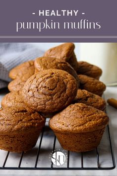 healthy pumpkin muffins on a cooling rack