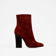 Zara Velvet Heels Color: Rust Size 36 (US 6) New in box Retail $119 Red Velvet Boots, Red Suede Boots, Best Ankle Boots, Velvet High Heels, Red Ankle Boots, Boots Outfit Ankle, Velvet Ankle Boots, Velvet Boots, Velvet Heels