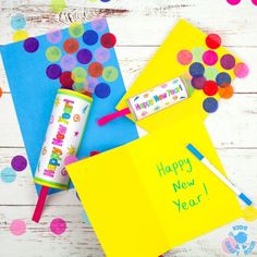 new year's eve party popper card with free printables on it