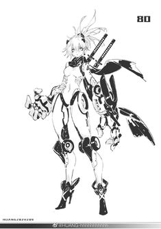 a black and white drawing of an anime character