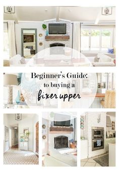 a living room and kitchen with the words beginner's guide to buying a fire upper