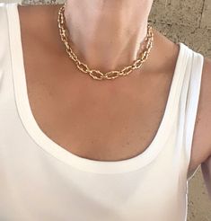 Chunky Chain Necklace Gold Chunky Chain Necklace In Brass, Minimalist Gold-plated Chunky Chain Necklace, Trendy Gold-tone Chunky Chain Necklace, Chic Gold-tone Chunky Chain Necklace, Luxury Gold-tone Chunky Chain Necklace, Chunky Chain Necklaces, Shoe Charms, Earring Necklace, Ring Necklace