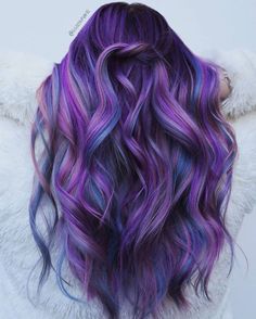 Spring Color Hair Ideas, Fun Color Hair Ideas, Blue And Violet Hair, Vivid Hair Color Ideas For Brunettes, Unique Dyed Hair, Vibrant Purple Hair, Purple Natural Hair, Purple And Blue Hair, Purple Hair Ideas