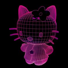 a 3d image of a hello kitty sitting on top of a teddy bear in front of a black background