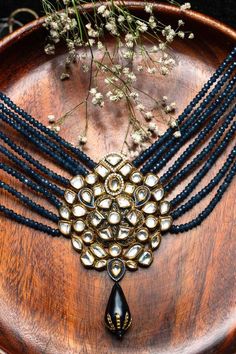 Gold tone stone jadau floral pendant necklace with bead multi side chains. - Aza Fashions Jadau Pendant, Floral Pendant Necklace, Gold Long Necklace, Luxury Sale, Floral Pendant, Buy Gold, Modern Bride, Brass Color, Aza Fashion