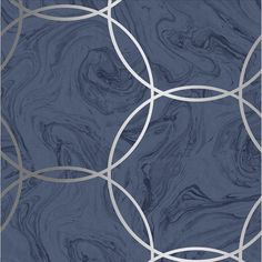 a blue and silver wallpaper with circles on it