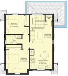 the floor plan for a two bedroom apartment with an attached bathroom and living room area