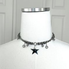 Made of Stainless steel ! Silver Metal Chain Necklace With Star Charm, Silver Stainless Steel Jewelry With Star Charm, Adjustable Stainless Steel Clavicle Chain Choker, Adjustable Stainless Steel Choker With Clavicle Chain, Silver Stainless Steel Choker With Adjustable Chain, Edgy Adjustable Stainless Steel Necklace, Silver Stainless Steel Choker With Clavicle Chain, Adjustable Gunmetal Edgy Jewelry, Silver Dangle Chain Choker