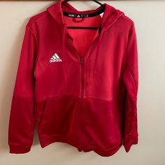 Red, New Without Tags, Hoodie, Zip Up Addidas Adidas Red Winter Sweatshirt, Adidas Red Sweatshirt For Sports, Casual Adidas Hoodie With Double-lined Hood, Red Adidas Hoodie, Sporty Red Hoodie With Double-lined Hood, Sweaters Men, Adidas Sweater, Hoodie Zip, Colorful Hoodies