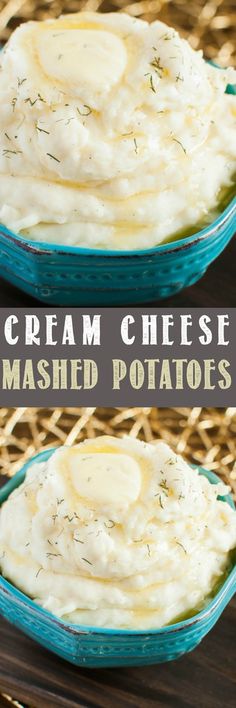 two bowls filled with mashed potatoes and cream cheese