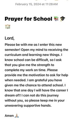 a prayer for school with the words prayer for school