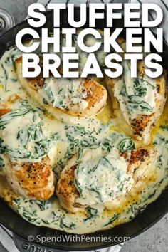 Stuffed Chicken Breasts - Spend With Pennies Spinach Stuffed Chicken Breast Recipes, Spinach Stuffed Chicken Breast, Creamy Spinach Chicken, Spinach Cream Sauce, Creamy Spinach Sauce, Spinach Sauce, Stuffed Chicken Breast Spinach, Crockpot Chicken Breast, Stuffed Chicken Breasts