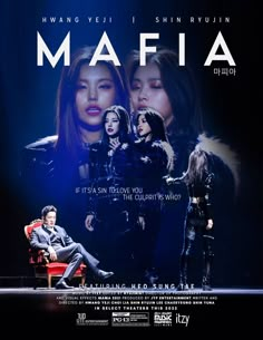 a movie poster for the film mafia with two women and one man sitting on a red chair