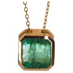 Colombian Emeralds, Solitaire Pendant, Zambia, Emerald Cut, Bezel Setting, Emerald, Jewelry Necklace Pendant, Gems, Yellow Gold