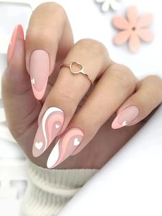 Color: Multicolor Nail Shapes: Almond Type: Color Nails Batteries Included: No Press On Nails Material: ABS Product Measurements in cm : Length Width 1.8-2.6 0.8-1.4 Unghie Nail Art, Peach Nails, Valentine Nails, Basic Nails, Shiny Nails, Almond Nail, White Nail, Heart Nails