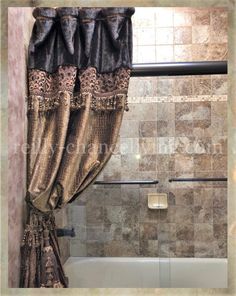 Decorative_shower_curtain-Custom_shower_curtains-beautiful_shower_curtains-reilly_chance_collection Luxury Drapery, Luxury Window Treatments, Tuscan Bathroom, Luxury Shower Curtain, Gold Shower Curtain, Elegant Shower Curtains, Elegant Draperies, Drapery Styles, Bathroom Window Treatments