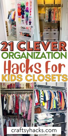 closet organization hacks for kids with text overlay