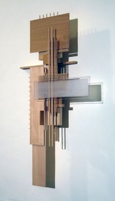 a sculpture made out of wood and metal