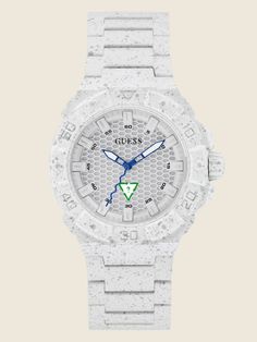 Made with recycled plastic collected from the ocean, this white analog watch features a splattered design throughout the bracelet and case. Casual White Analog Watches, Casual White Watches For Outdoor, Casual White Outdoor Watches, Analog Watch, Recycled Plastic, Rolex Watches, Accessories Watches, Rolex, Women's Accessories