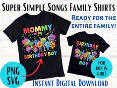 two shirts with the words, mom and baby on them are shown in different font styles