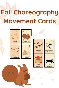 the fall card game is shown with pictures of animals and leaves