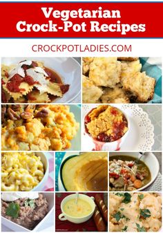 vegetarian crock pot recipes collage with text overlay