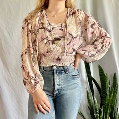 Nwt Peasant Crop Top Sheer With Matching Tank Size Xs Originally $98 Spring Chiffon Top With Blouson Sleeves, Spring Chiffon Blouson Sleeve Top, Bohemian Chiffon Tops For Fall, Spring Cropped Peasant Top For Day Out, Spring Bohemian Chiffon Tops, Peasant Crop Top, Boxy Crop Top, Neutral Sweaters, Crop Top Set