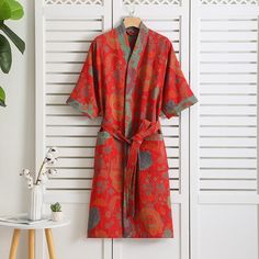 Enhancing its style with a floral motif and a V-neck design, our bathrobe is made from pure cotton with double layers of gauze, encompassing the finest attributes found in robes from the world's most luxurious spas. Versatile for every season.Product ID: OK6932Bathrobe Care: Machine and hand washable under 40°C. Tumble dry low. Do not bleach.Materials: Pure CottonSize:Due to different measurement methods and tools, 1-3cm error is normal.Estimated Weight: 450gPackage Include:1 x Bathrobe Cotton Long Sleeve Robe For Spa, Long Sleeve Cotton Spa Robe, Long Sleeve Cotton Robe For Spa, Cotton Robe With Kimono Sleeves For Relaxation, Red Cotton Robe For Spring, Red Cotton Long Sleeve Robe, Long Sleeve Red Cotton Robe, Red Long Sleeve Cotton Robe, Red Cotton Robe With Kimono Sleeves