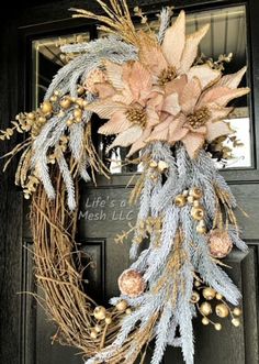 a wreath is hanging on the front door