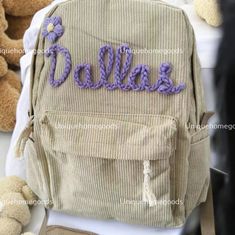 🥰 --Personalized Corduroy School Backpack-🥰 Get your little one ready for preschool or back to school with our adorable baby backpack! This girls backpack is perfect for carrying all those preschool essentials or books, making it a practical and stylish choice for your child. It also makes a thoughtful personalized gift, with options for monogramming or embroidery available. Crafted from high-quality seersucker material, this baby bag is durable and easy to clean, making it a great investment Cute Student Backpack With Letter Print, Cute Cotton Backpack For Everyday Use, Cute Everyday Cotton Backpack, Cute Bags With Letter Embroidery For Everyday Use, Cute Bag With Letter Embroidery, Cute Letter Embroidery Bag, Cute Cotton Backpack For Back To School, Cute Cotton Bags For Students, Cute Cotton Student Bag